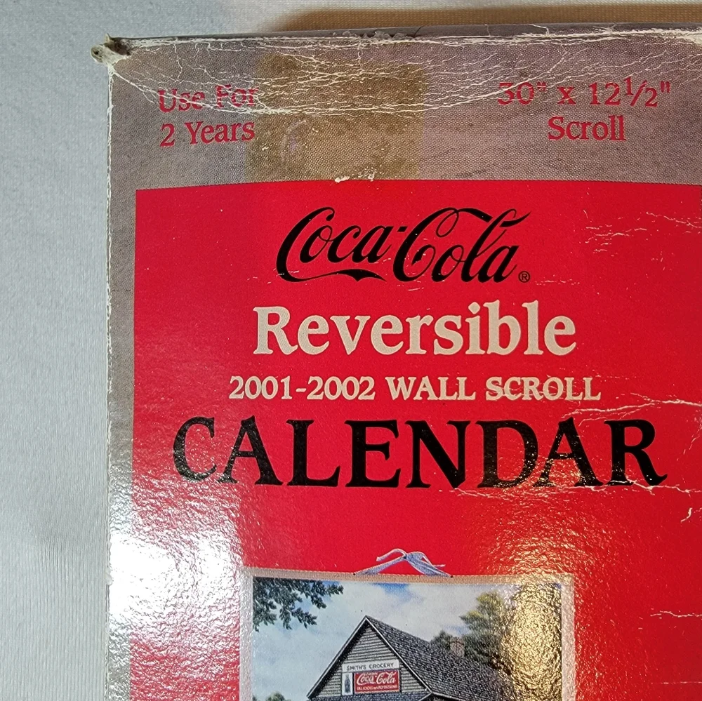Coca Cola 2001 / 2002 Double Sided Bamboo Scroll Calendar W/ Box VINTAGE